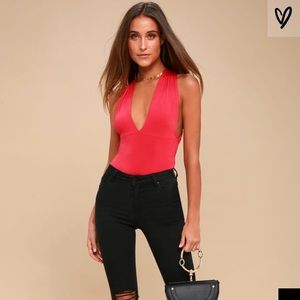 Lulus hot cha cha bodysuit pink/red